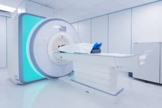 Patient undergoing an MRI in the hospital