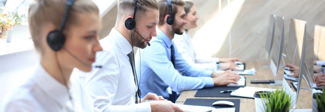 call center worker accompanied by his team